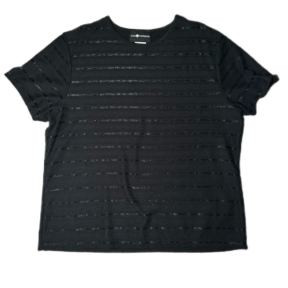 Vintage 1990s Sag Harbor All Black Embroidered Striped Shirt Sleeve Tee